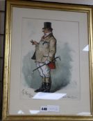 G. Bridgman (American), watercolour, Hunting caricature "More Man Than Coat", signed, 35 x 25cm