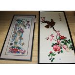 A Chinese embroidered silk picture and a Mayan style picture