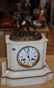 A French bronze and white marble figural mantel clock height 39cm