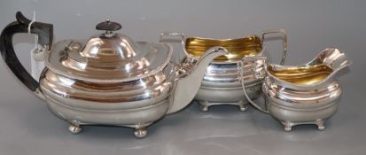 A George V silver three-piece tea service, Sheffield, 1921, gross 35.5 oz.