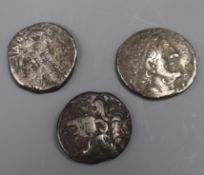 Ancient Greek coins, Ptolemaic Kingdom of Egypt, three silver AR tetradrachm, diademed head of