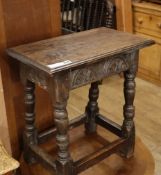A 17th century and later oak joint stool W.50cm