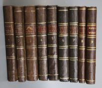 Pope, Alexander - Works, 9 vols, 8vo, engraved frontis and 23 other plates, drab boards, rebacked in