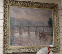 20th Century European school, oil on canvas, Pont Des Arts Paris, signature indistinct, 59 x 71cm