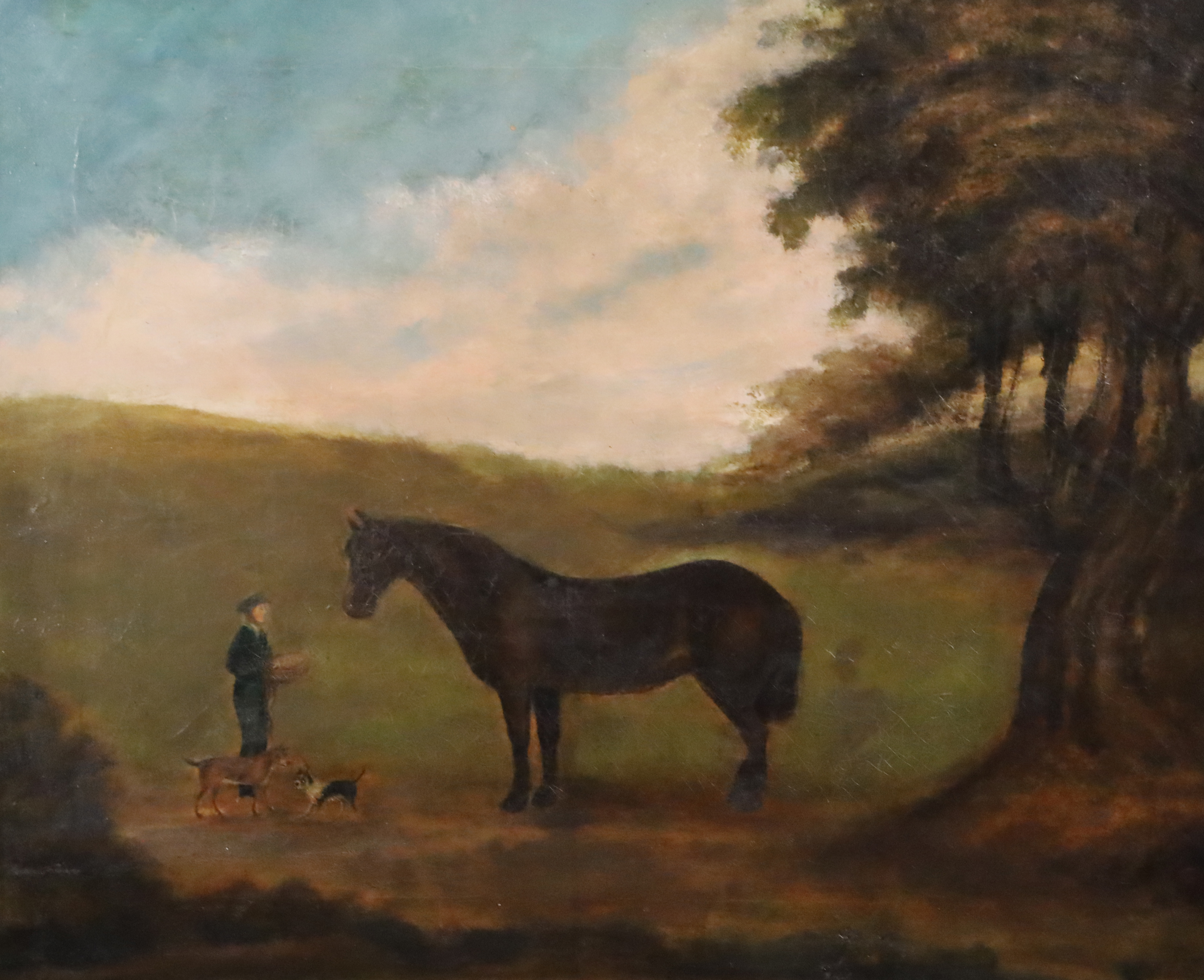Victorian School, oil on canvas, Boy and pony in a field 49 x 59cm.