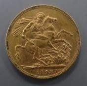 An 1898 gold sovereign.