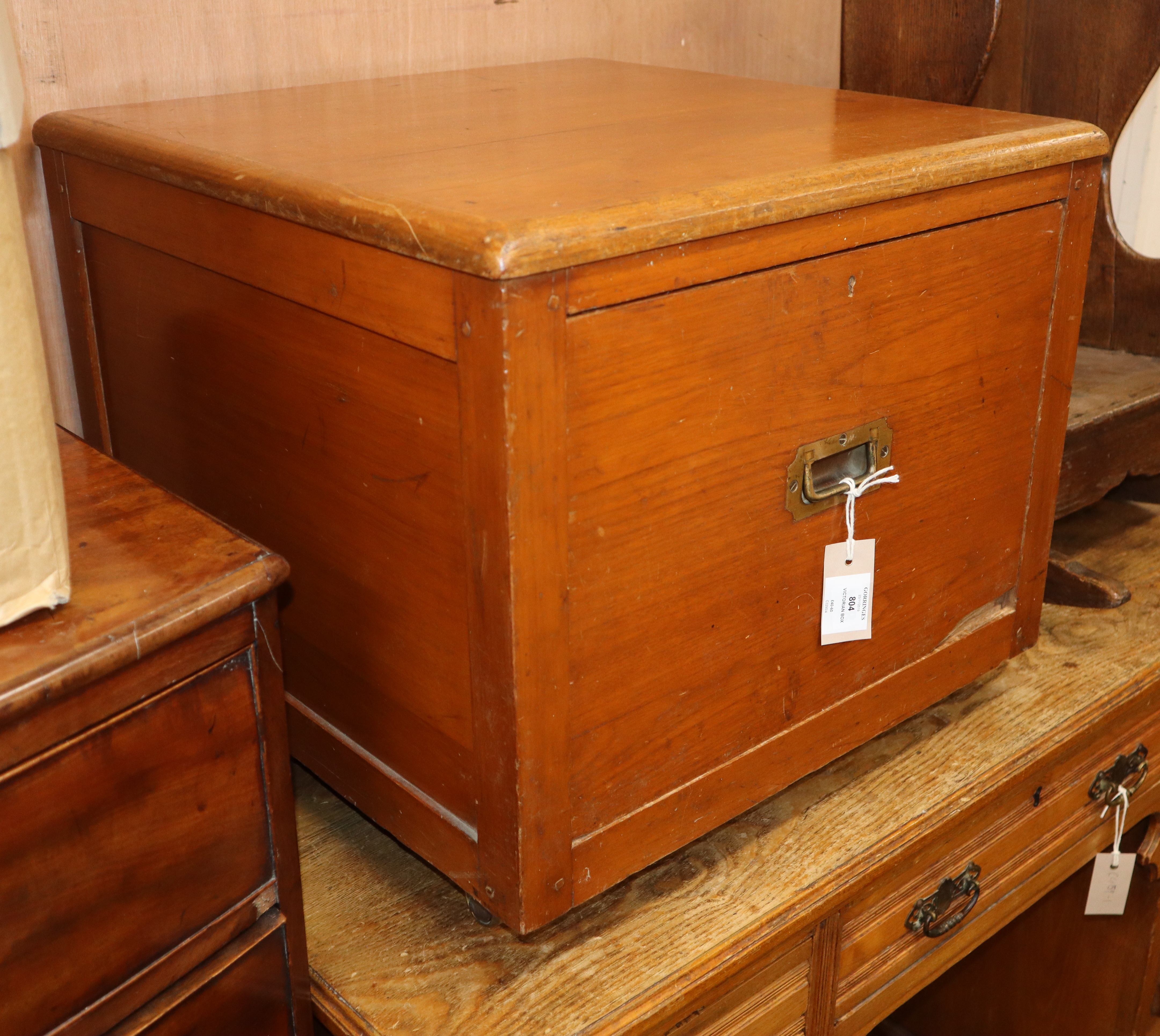 A Victorian teak box with drawer W.54cm