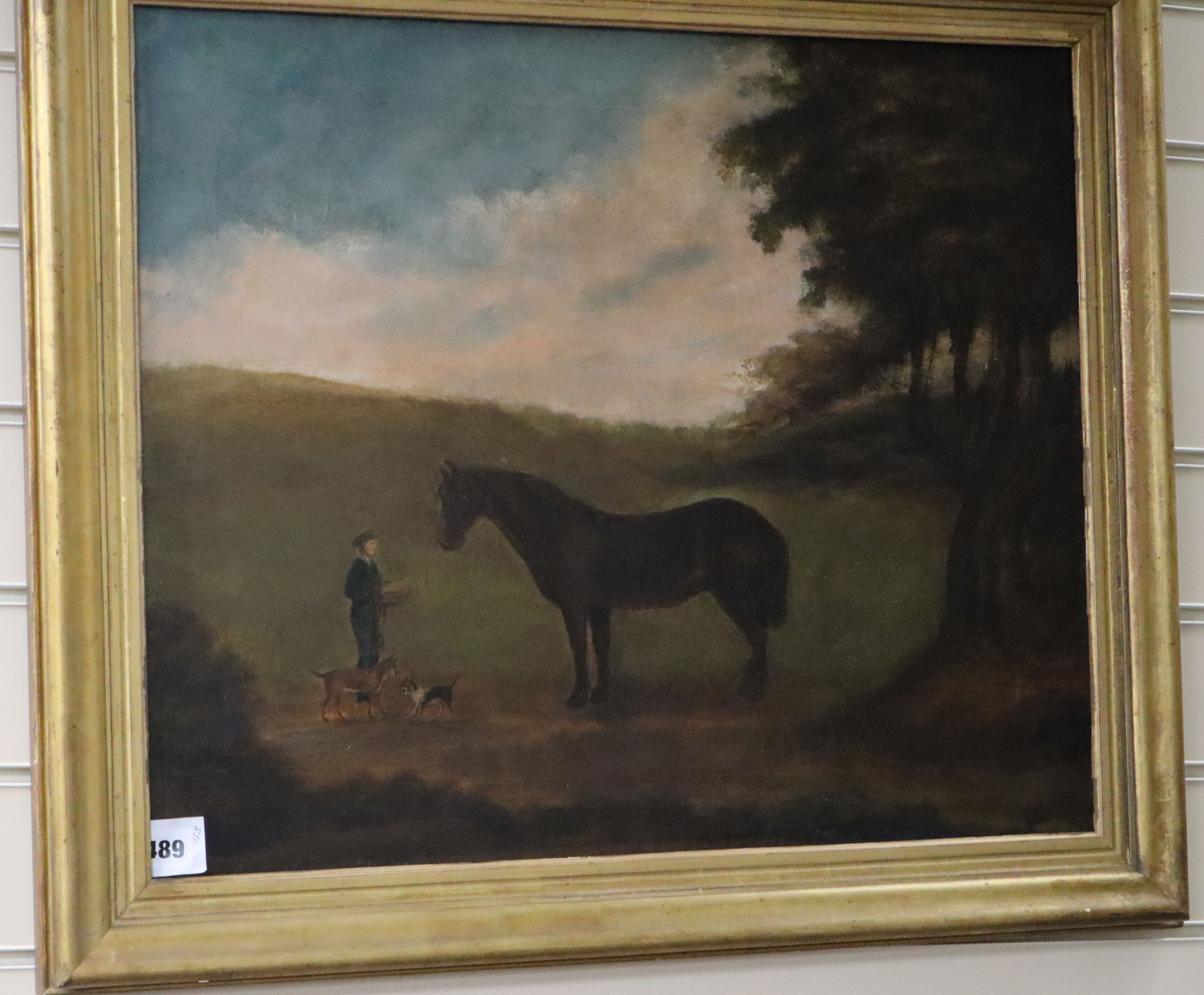 Victorian School, oil on canvas, Boy and pony in a field 49 x 59cm. - Image 4 of 4