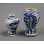 Two Chinese kangxi blue and white small vases tallest 9cm