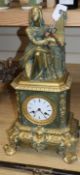 A French Empire style bronze figural mantel clock height 51cm