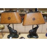 A pair of bronze "elephant" lamps on marble base overall height 66cm