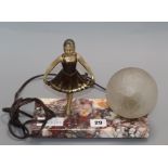 A French Art Deco spelter and marble ballerina table lamp height 20cm
