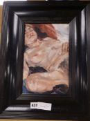 20th century Russian School, oil on panel, Reclining female nude, 28 x 17cm