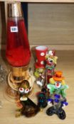 A vintage 'lava' lamp and six Murano glass clowns lamp height 43cm