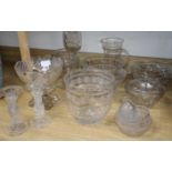 A quantity of cut glass vases and bowls, etc.