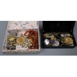 A quantity of costume jewellery to include an 18ct. watch case and medal miniature group.