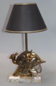 After Perin. A bronzed spelter deer table lamp height 39cm