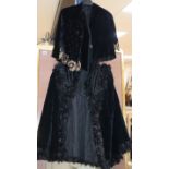 A Victorian crushed velvet, feather and bead cloak together with a 1930's sequin jacket