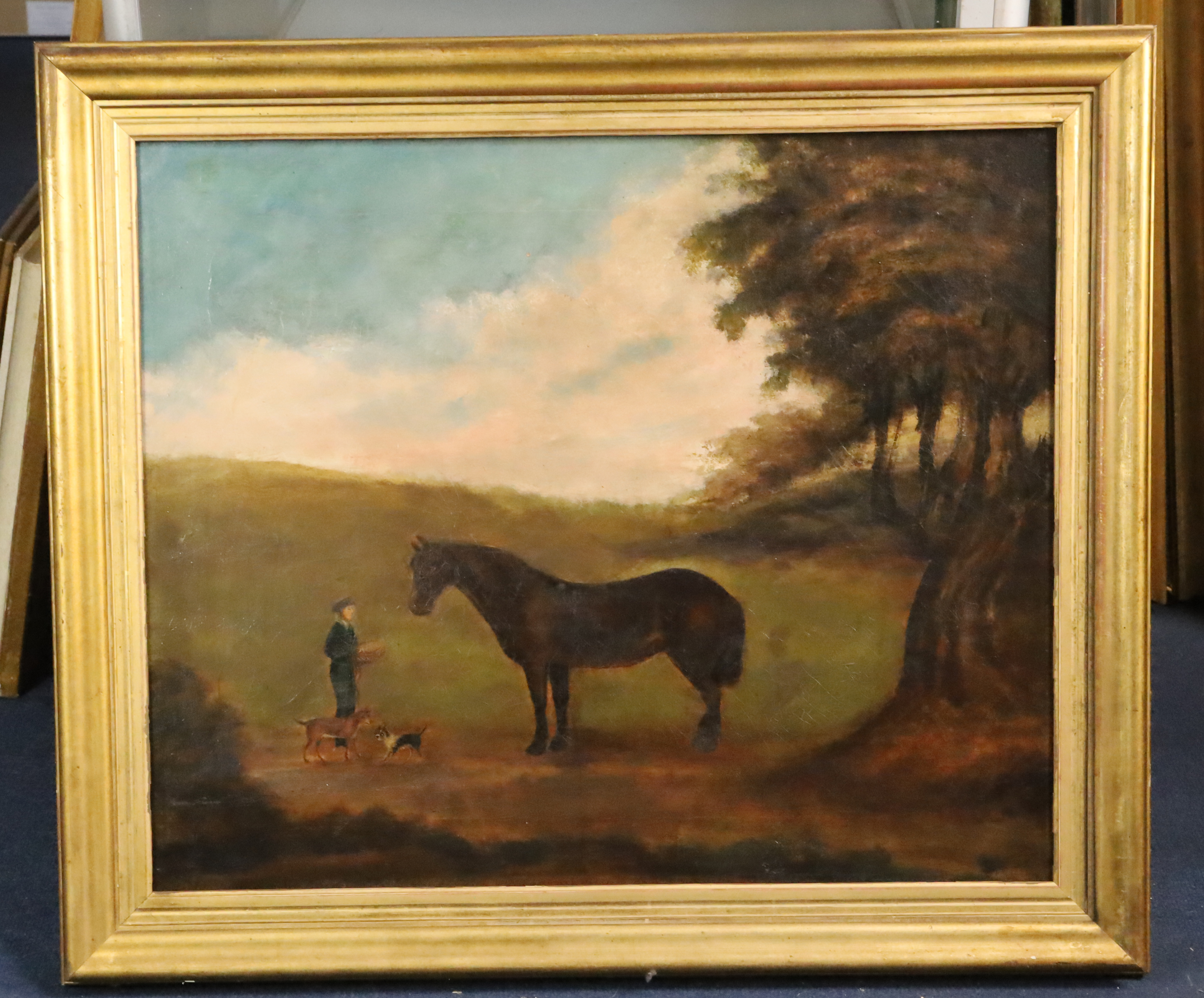Victorian School, oil on canvas, Boy and pony in a field 49 x 59cm. - Image 2 of 4