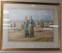 R.E. Gelmoyden, watercolour, Fisherwomen along the shore, signed, 49 x 69cm