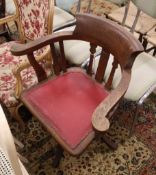 A Victorian inlaid oak swivel desk chair