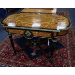 A Louis XVI style marquetry inlaid centre table, with shaped X stretcher W.127cm