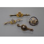 Four military sweetheart brooches, various, comprising a Royal Marine and three Naval examples