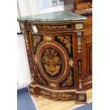 A Louis XVI style gilt metal mounted marble top encoignure W.79cm