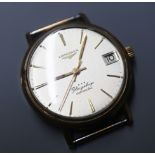 A gentleman's 9ct gold Longines Flagship automatic wrist watch, with case back inscription (no