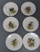 A set of six Royal Worcester pin trays painted with various birds by Powell (two damaged), Dia 12cm