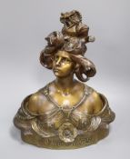 After Aurilli. A bronzed spelter bust "Printemps" height 42cm