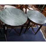 A pair of Continental circular mahogany marble top occasional tables Diameter 65cm