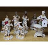 A group of nine Continental porcelain figures tallest 21cm