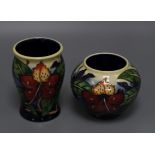 A Moorcroft hibiscus squat vase and another tallest 14cm