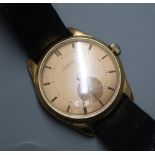 A gentleman's 18k yellow metal Lemania manual wind wristwatch with subsidiary seconds, on associated