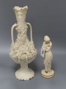 A Royal Worcester parian figure of 'Joy', heightened in gilt, impressed mark to base, H 15.5cm and a