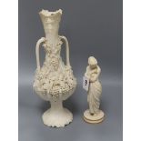 A Royal Worcester parian figure of 'Joy', heightened in gilt, impressed mark to base, H 15.5cm and a