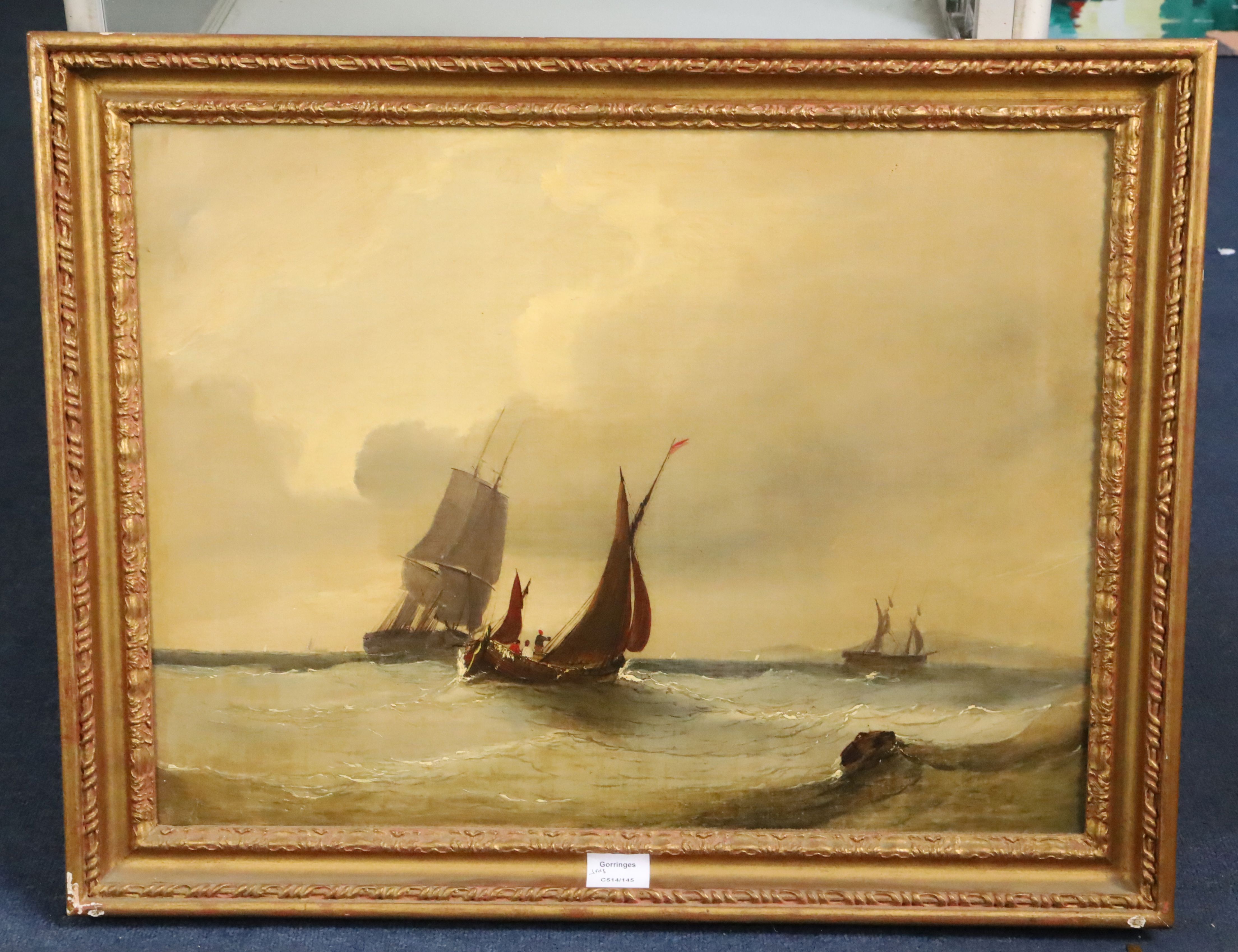 19th century English Schooloil on canvasShipping off the coast18 x 24in. - Bild 2 aus 3