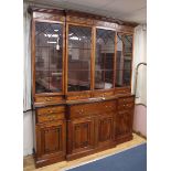 A George IV style mahogany secretaire breakfront library bookcase W.196cm