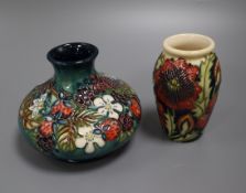 A Moorcroft strawberry vase and a poppy vase tallest 11cm