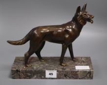 A French Art Deco bronze of an Alsatian height 27cm