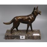 A French Art Deco bronze of an Alsatian height 27cm