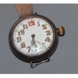 A gentleman's early 20th century white metal cased manual wind wrist watch, with Arabic dial and