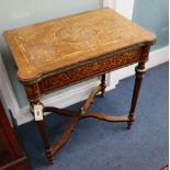 A Louis XVI style marquetry inlaid card table W.70cm