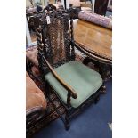 Two Victorian Carolean design high back chairs