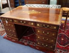 A modern Indian brass inlaid hardwood pedestal desk W.152cm