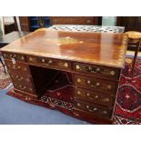 A modern Indian brass inlaid hardwood pedestal desk W.152cm