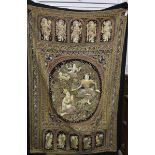 A Burmese large Kalaga wall tapestry, profusely decorated with deities and dragons in panels with
