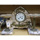 A French Art Deco marble clock garniture