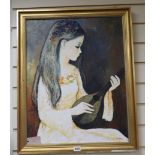 Luziana, oil on canvas, Girl playing a mandolin, signed, 60 x 47cm